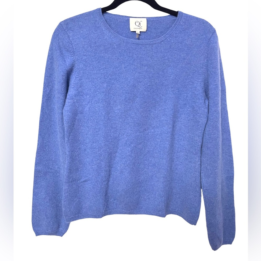 Qi 100% Cashmere Basic Long Sleeve Blue Sweater Size X-Large - Picture 1 of 10